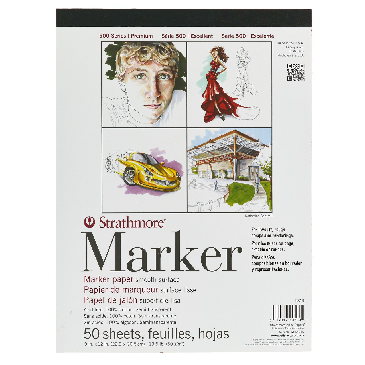 Strathmore Marker Paper Pad, 500 Series, 9" X 12", 50 Sheets, Tape Bound